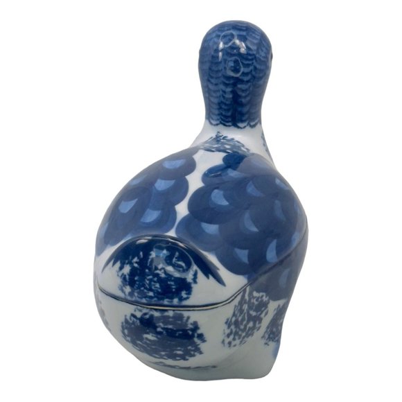 Ceramic Hand Painted Vintage 1960's Duck Shaped Trinket Box Blue & White - Picture 7 of 11